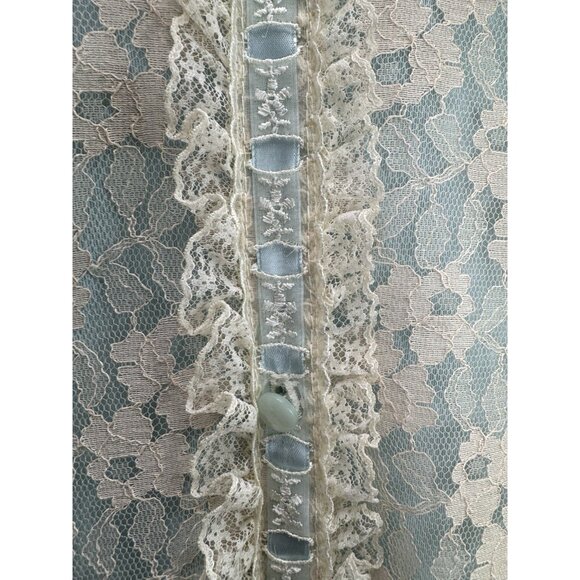 Vintage 1950's-60s Miss Elaine Women's Dressing Gown Blue with Cream Lace - Picture 7 of 12